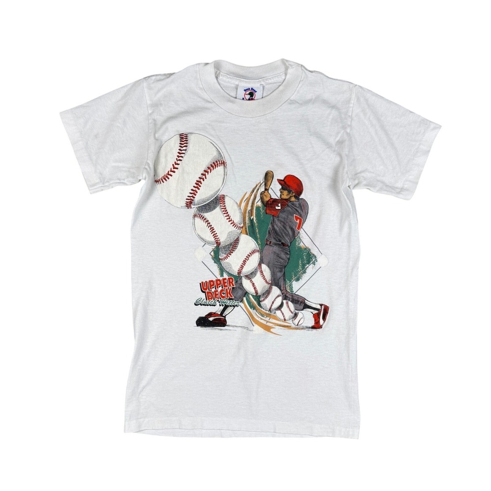 Vintage 90s Duck Head Upper Deck Baseball Tee Mens S White Single Stitch T-shirt